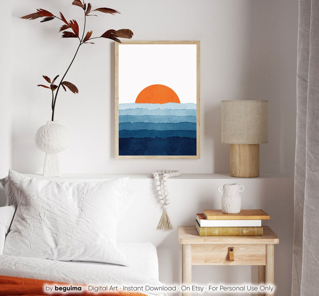 Poster D'Arte Wee Blue Coo | Stampa Tramonto Astratto Su Prato | Quadro Moderno Per Parete | 30x41 Cm (12x16 Pollici) Con Bordo Per Cornice | Idea Regalo Arredamento
