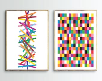 Abstrakte Wandkunst, Poster Geometrische Kunst, 2 Drucke, kariert, Moderne Trendige Wandkunst, Wohnzimmer Dekoration, kariert, mehrfarbig, Herunterladen