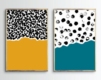 Abstract Art,Wall Art Prints,Set Of 2,Modern,Yellow,Teal,Turquoise,Colourful,Printable,Posters,Color Block,Diptych,Wall Decor,Large,Download