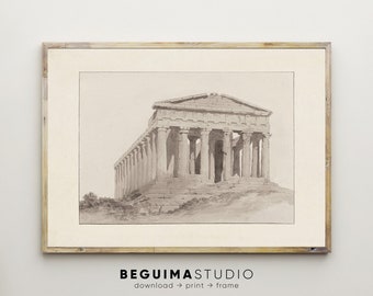 Griechische Drucke, Antiker Tempel Wandkunst, Vintage Illustration Poster, Neutral Aquarell Malerei, druckbare Wohnkultur, archäologische Funde
