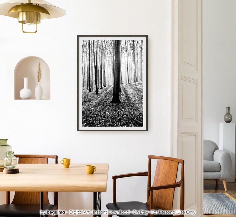 Forest Print, Bomen Muurkunst, Afdrukbaar, Natuurfotografie, Bos, Zwart & Wit, Foto, Bos, Foto, Landschap, Wanddecoratie, Digitaal, Download afbeelding 8