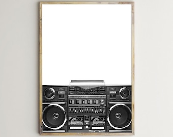 Impresión de Ghettoblaster, reproductor de casetes portátil, arte mural imprimible, retro, vintage, póster, decoración del hogar, blanco y negro, fotografía, descarga digital