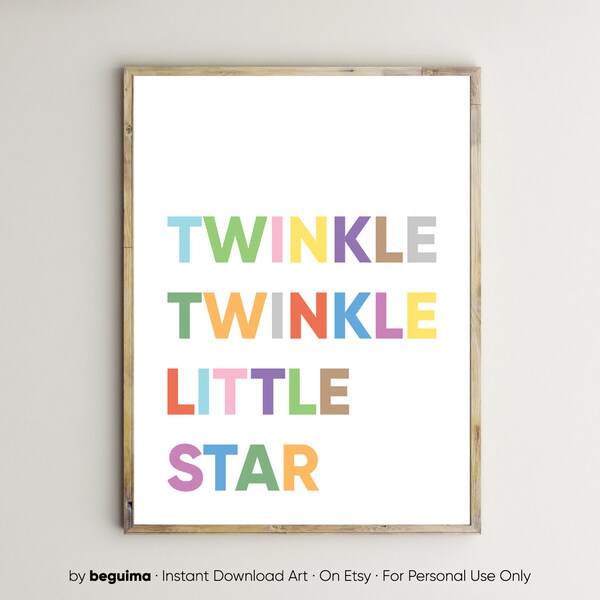 Twinkle Twinkle Little Star,Nursery Wall Art,Baby Room Decor,Kids Quote Prints,Printable Wall Art,Colorful,Color,Playroom,Digital Download