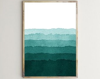 Green Teal Abstract Watercolor Turquoise Wall Art Print Abstract Painting Modern Printable Home Decor Poster Large Artwork Digital Download