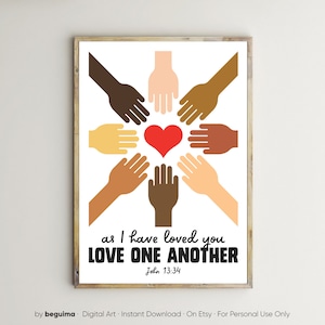 Love One Another,Kid Bible Verse Prints Christian Wall Art Diversity Posters Printable Classroom Decor Teacher Children&#39;s Ministry Area