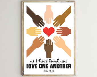 Love One Another,Bible Verse For Kids,Christian Wall Art,Diversity Prints,Scriptures,John 13:34,Classroom,Teacher,Children's Ministry Area