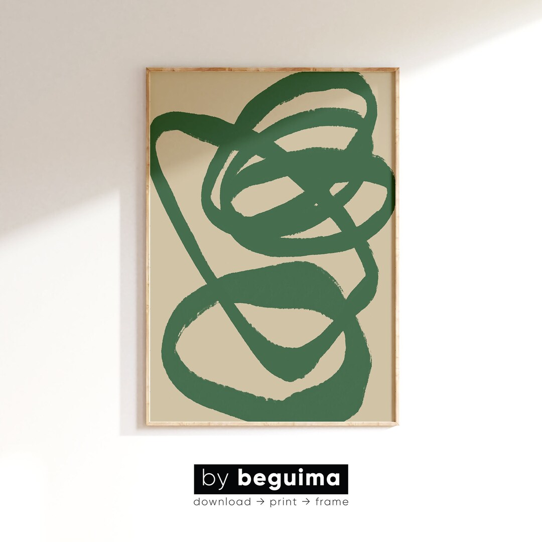 Green Modern Abstract Printable Wall Art Beige Aesthetic Print Trendy ...