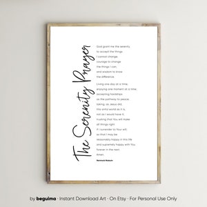 Das Gelassenheitsgebet, Bibelversdruck, christliche Schrift, Langformversion, Zitate, Wandkunst, bedruckbar, Poster, Wohnkultur, digitaler Download
