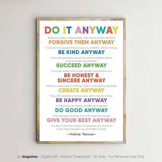 Mother Teresa Print,do It Anyway,inspirational Quotes,poster,wall