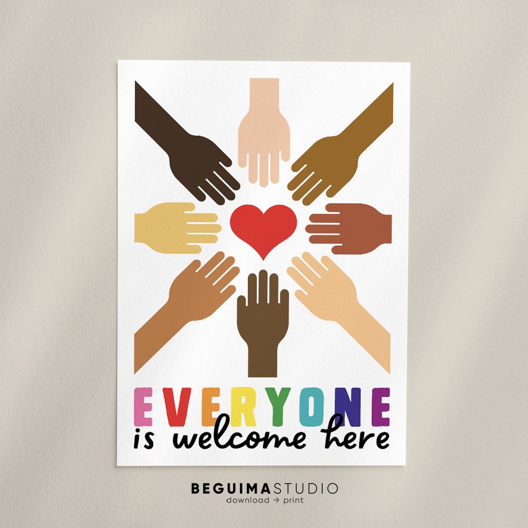 Classroom Decor,teacher Prints,equality,diversity,inclusion,everyone is  Welcome Here,printable Wall Art,racism,poster,kids,toddler,download - Etsy  Israel, image size:1080x1080