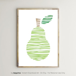 Pear Poster,Pear Wall Art,Food Print,Kitchen Decor,Fruit Art,Pear Illustration,Printable Wall Art,Modern,Minimalist,Stripes,Digital Download