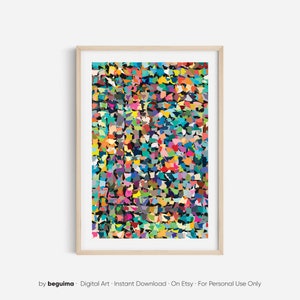 Arte abstracto moderno, impresión de pared colorida, brillante, multicolor, sala de estar, arte de pared imprimible, carteles, decoración de pared, contemporáneo, descarga digital