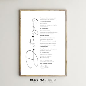 Impresión de la Madre Teresa, hágalo de todos modos, cita inspiradora, cartel motivacional, arte de pared imprimible, texto inspirador, decoración de la pared de la cita, descarga digital