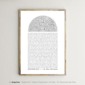 Impressions desiderata, poème de Max Ehrmann, art mural imprimable, affiche, décoration murale, mots inspirants, citation motivante, littérature, téléchargement numérique_