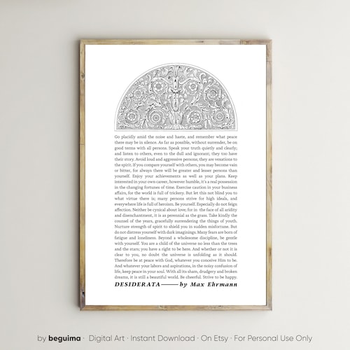 Impressions desiderata, poème de Max Ehrmann, art mural imprimable, affiche, décoration murale, mots inspirants, citation motivante, littérature, téléchargement numérique_
