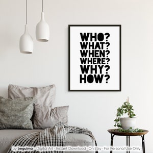 Who,what,when,where,why,how,five Ws,questions,query,educational Prints ...