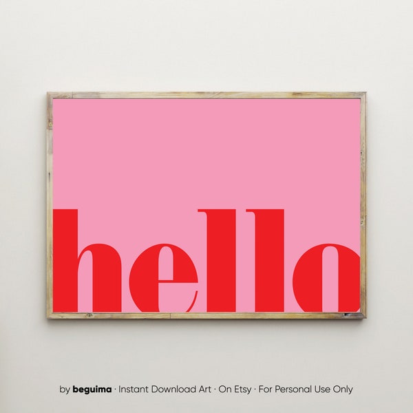Hello Print,Pink,Red,Hello Poster,Printable Wall Art,Entryway,Minimalist,Modern,Simple,Bold,Welcome,Typography,Living Room,Home Wall Decor
