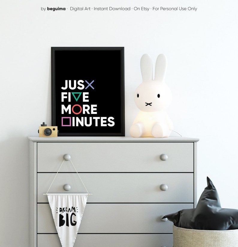 Just Five More Minutes,Gamer Posters Video Game Prints Boy Wall Art Joystick Buttons Symbols Printable Gaming Room Man Cave Decor Download image 9