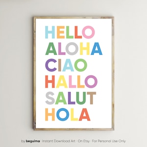 Hello Wall Art,Hi Poster,Hello Different Languages,Welcome Print,Classroom Decor,Teacher,Kids,Printable,Hola,Ciao,Salut,Aloha,Hallo,Download