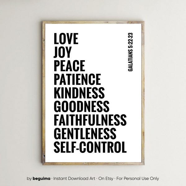 Fruit of the Spirit, bijbelversafdrukken, christelijke muurkunst, Galaten 5:22-23, tekens uit de Schrift, afdrukbaar, poster, woondecoratie, inspirerend citaat_