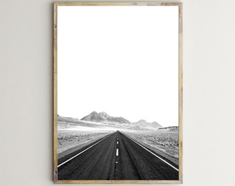 Desert Print,Road Prints,Landscape Wall Art,Photo,Black & White,Photography,Route 66,Picture,Wall Decor,Printable,Poster,Digital Download