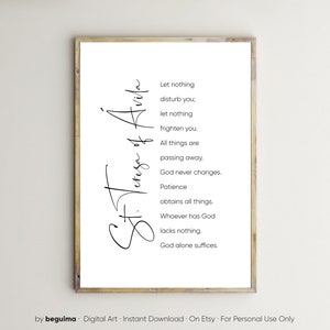 Santa Teresa de Ávila, impresión cristiana, católica, oración, versículo bíblico, Dios, cita inspiradora, arte de pared imprimible, póster, decoración del hogar, digital, descargar