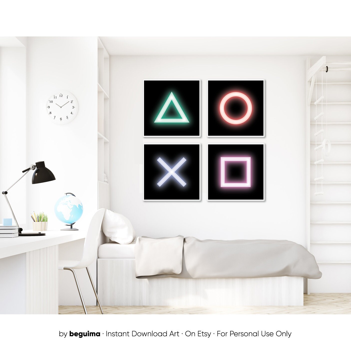 Gamer Wall DecorSet Of 4 PrintsVideo GamesNeon Lights Etsy