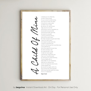 Un enfant à moi, Edgar Guest, impression de poème, citation inspirante, poème de la mort, chagrin, deuil, enseigne, art mural imprimable, affiche de chambre d'enfant, téléchargement numérique