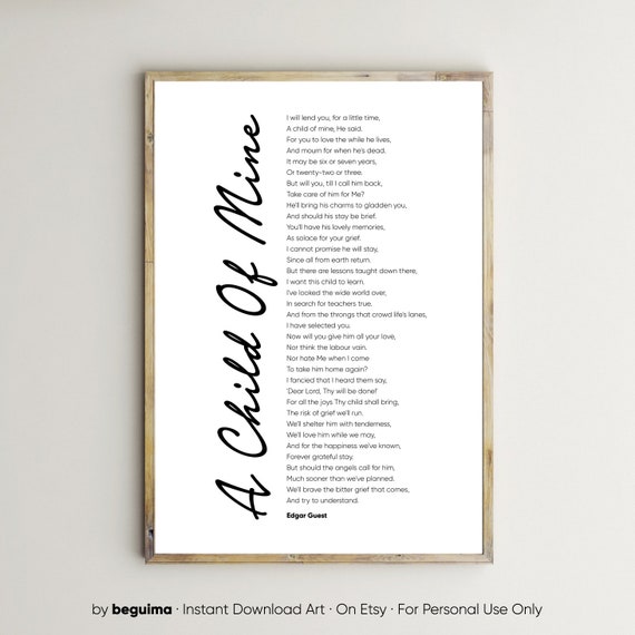 A Child Of Mine,Birth Poem Prints,God Inspirational Quote,Christian Nursery Signs,Kids Wall Art,Children Posters,Baby Room Decor,Edgar Guest