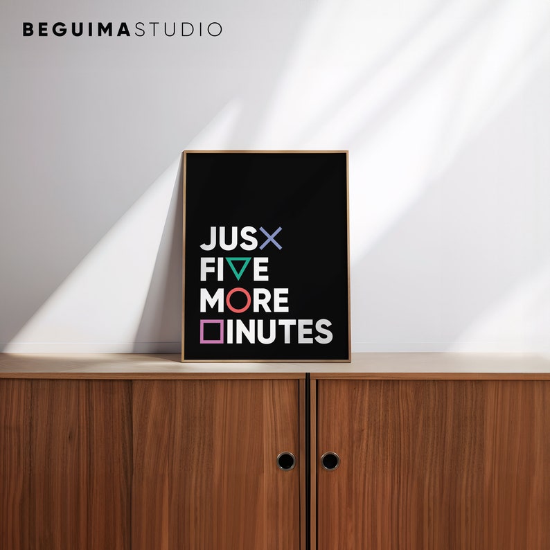 Just Five More Minutes,Gamer Posters Video Game Prints Boy Wall Art Joystick Buttons Symbols Printable Gaming Room Man Cave Decor Download image 5