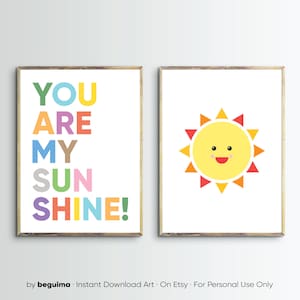 Eres mi sol, Arte mural para habitación infantil, Juego de 2 láminas, Sol para habitación infantil, Arte imprimible para niños, Decoración para habitación de bebé, Pósteres, Descarga digital