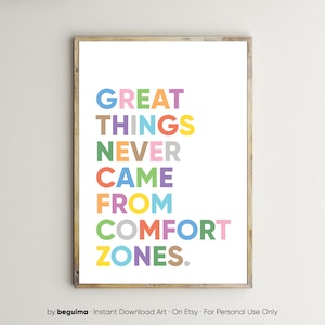 Great Things Never Came From Comfort Zones,Motivation Print,Inspirational Poster,Quotes For Kids,Printable Wall Art,Classroom Decor,Download