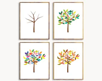 Tree Wall Art,Four Seasons,Botanical Prints,Set Of 4,Trees Poster,Printable Wall Art,Spring,Winter,Summer,Autumn,Fall,Wall Decor,Download