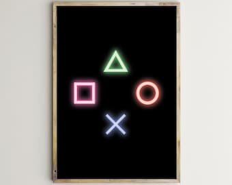 Gamer Wall Art,Gaming Prints,Video Games Poster,Printable,Joystick,Buttons,Neon Lights Sign,Gaming,Boy Room,Man Cave Decor,Digital,Download