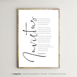 Invictus Poem,William Ernest Henley,Inspirational Print,Poster,Home Decor,Printable Wall Art,Motivational Quote,Literature,Digital Download