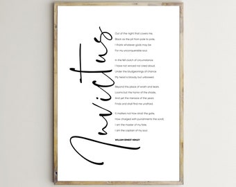 Invictus Poem,William Ernest Henley,Inspirational Print,Poster,Home Decor,Printable Wall Art,Motivational Quote,Literature,Digital Download