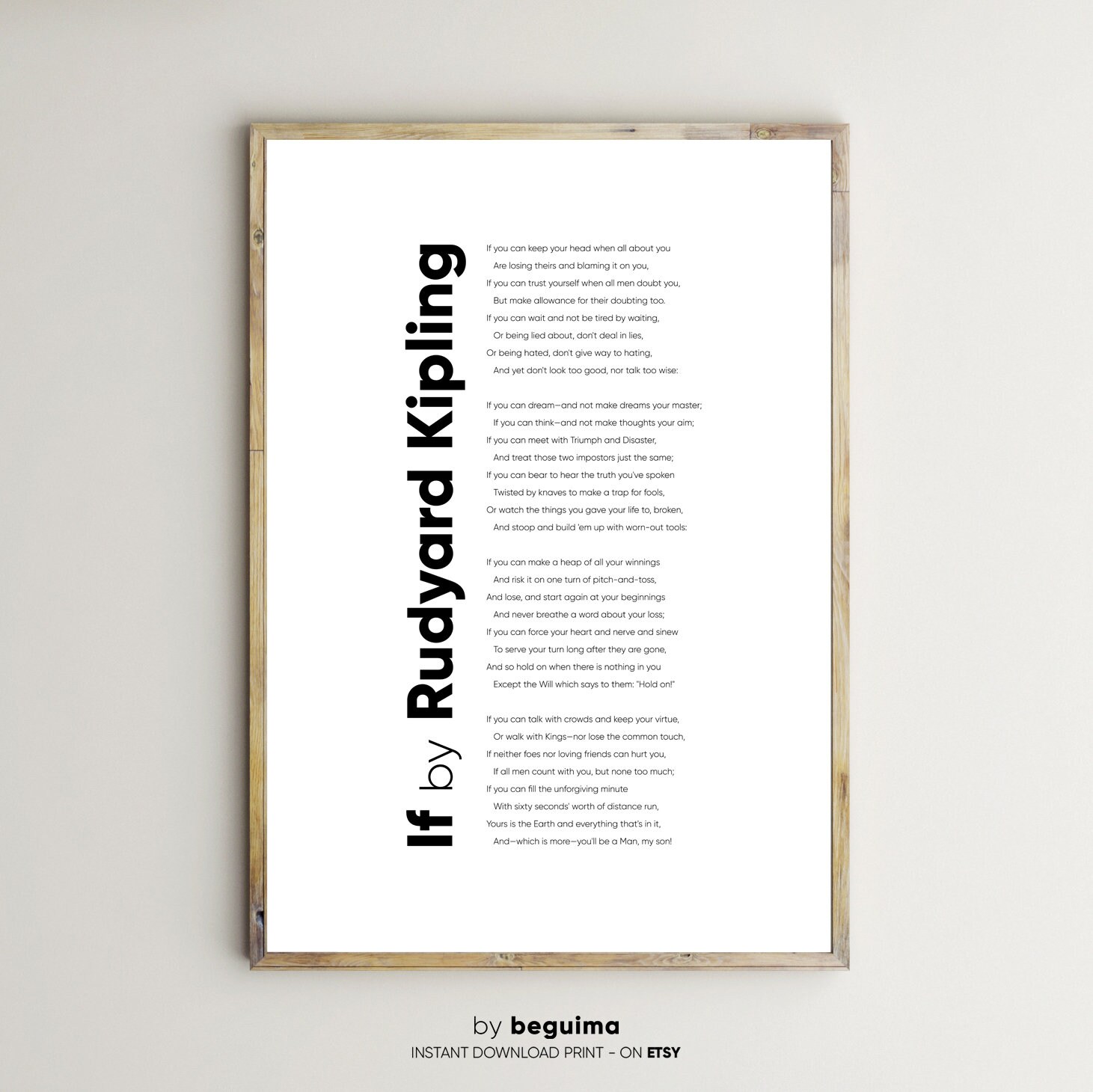If By Rudyard Kiplingpoem Printslarge Poster Decorprintable Etsy