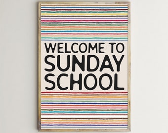 Welcome To Sunday School,Kids Christian Prints Church Children's Ministry Area Wall Art Space Design Decor Room Posters Printable Signs