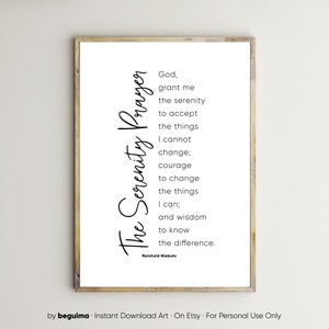 La preghiera della serenità, stampe cristiane, preghiera cattolica, arte murale cristiana, cartello cristiano stampabile, poster cattolico, arredamento per la casa, download digitale