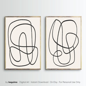 Neutral Abstract Wall Prints,Minimalist Line Art,Set Of 2,Beige Printable Wall Art,Black & White,Large Modern Art Posters,Scandinavian Decor