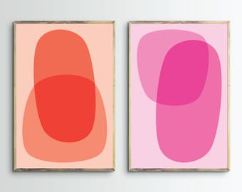Pink Wall Art,Red Art,Printable Abstract Art,Set Of 2 Prints,Modern Art Posters,Colorful,Aesthetic Art,Living Room Decor,Digital Download