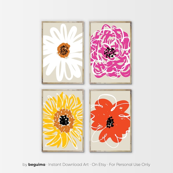 Floral Wall Art,Flowers Print Set,Flower Posters,Sunflower,Daisy,Modern,Wildflower,Printable,Abstract,Multicolor,Wall Decor,Digital Download
