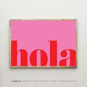 Hola Poster Pink Hello Print Red Hi Wall Art,Hello In Spanish,Entryway Sign,Printable,Office,Welcome,Home Decor,Living Room,Digital Download