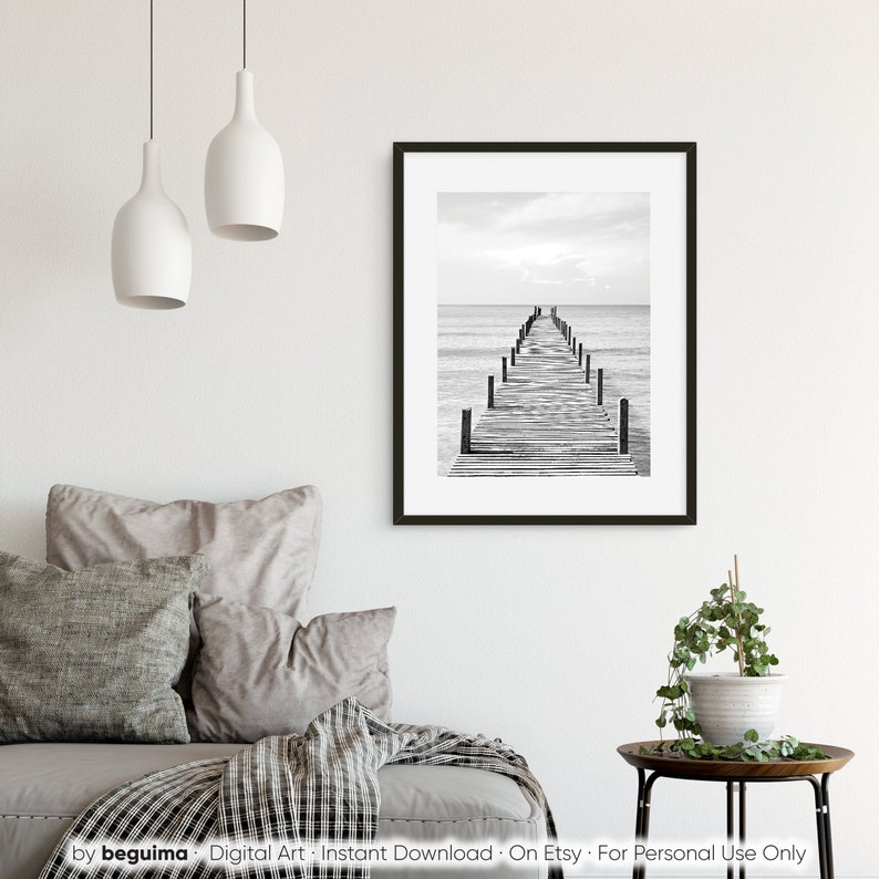 Wooden Pier,Sea Prints,Ocean Wall Art,Landscape Photography,Wood Jetty,Printable Wall Art,Black & White Photo,Sea Poster,Digital Download image 4