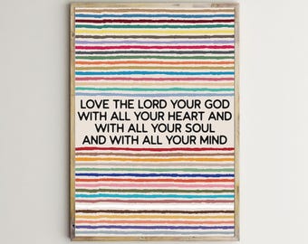 Matthew 22:37,Bible Verse For Kids,Christian Prints,Love The Lord Your God With All Your Heart,Soul,Mind,Printable Wall Art,Scriptures Sign