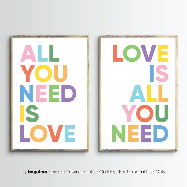 All You Need Is Love,Quote For Kids,Inspiring Print,Love Is All You Need,Printable Wall Art,Classroom Decor,Children Poster,Digital Download