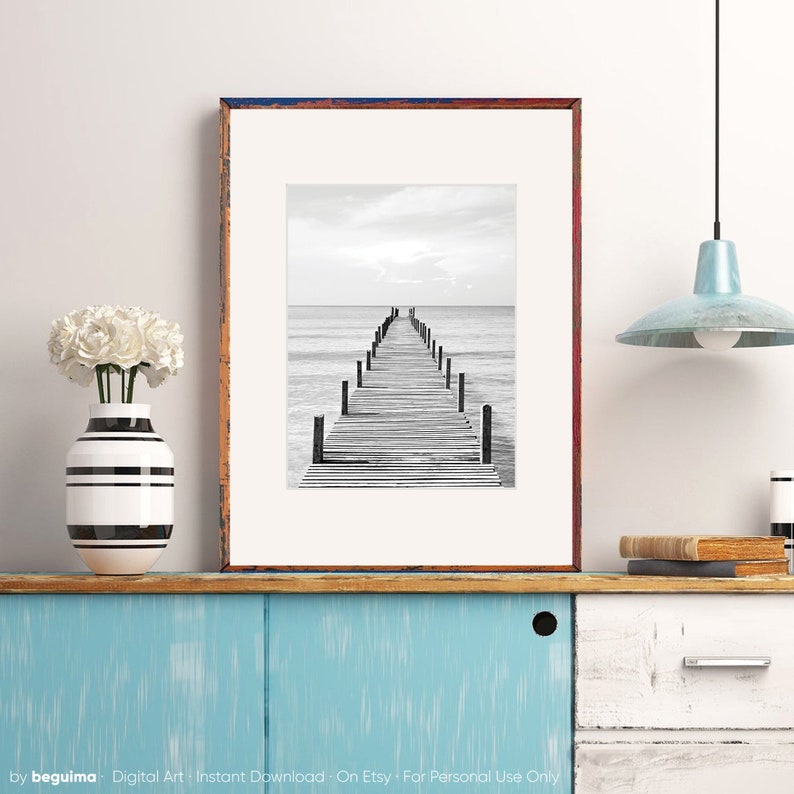 Wooden Pier,Sea Prints,Ocean Wall Art,Landscape Photography,Wood Jetty,Printable Wall Art,Black & White Photo,Sea Poster,Digital Download image 7