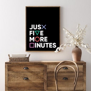 Just Five More Minutes,Gamer Posters Video Game Prints Boy Wall Art Joystick Buttons Symbols Printable Gaming Room Man Cave Decor Download image 7