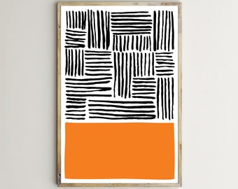 Orange Wall Art,Mid Century Modern,Abstract Print,Black Lines,Color Block,Printable,Home Decor,Artwork,Poster,Living Room,Digital Download