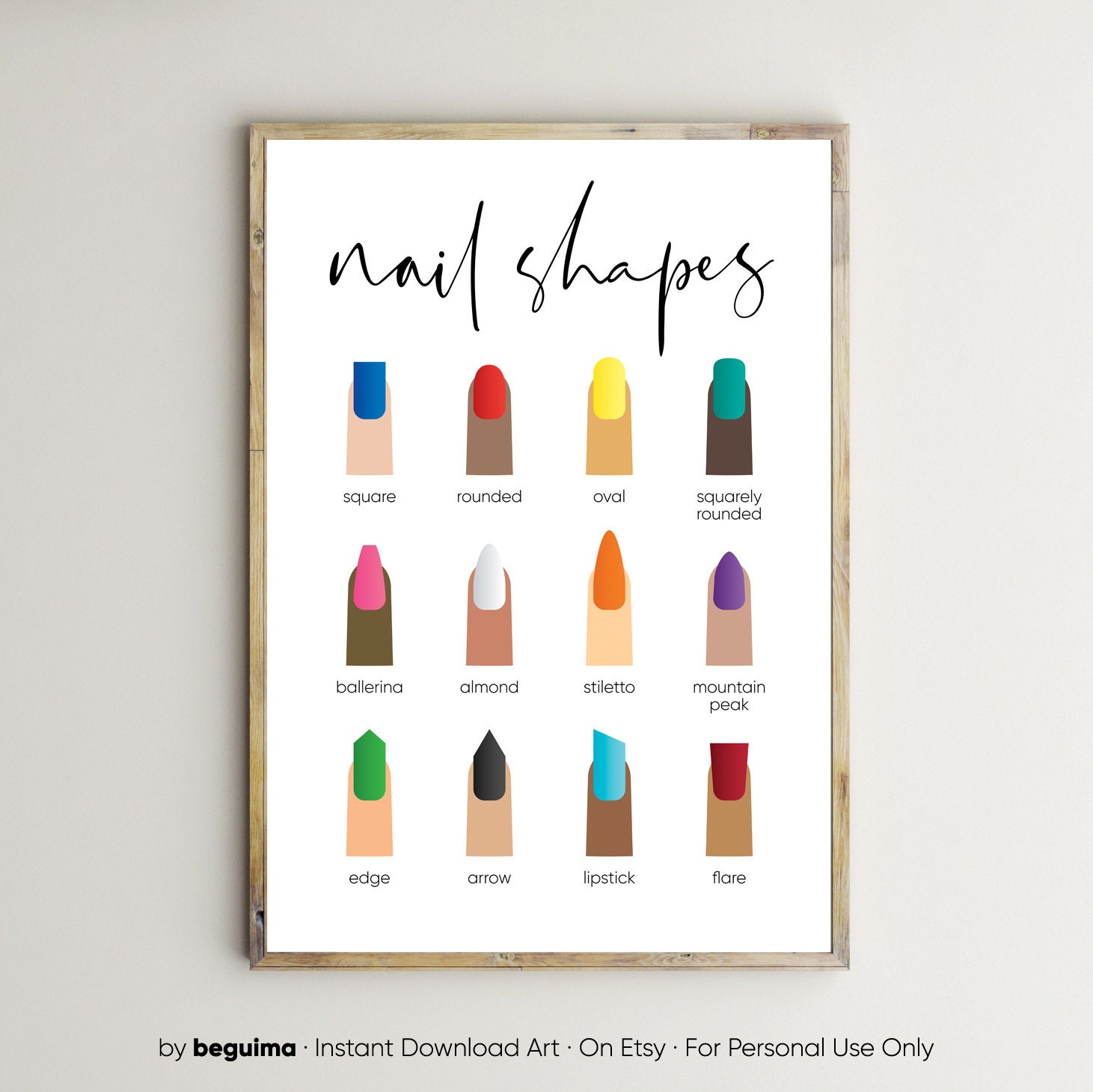 manicure printsnail shapesnail typesprintable wall etsy